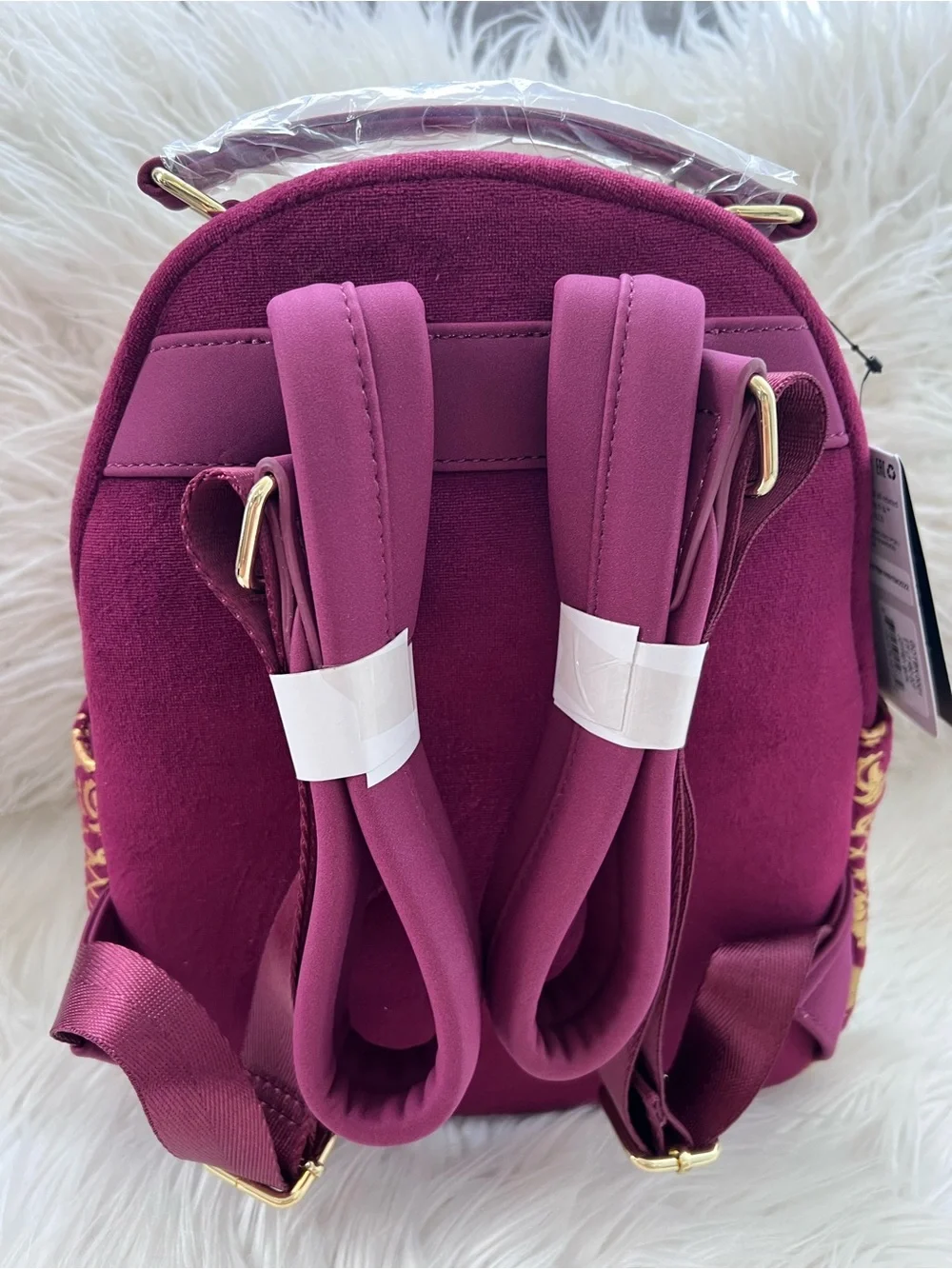 Loungefly Burgundy Mini Backpack with Gold Crown and Damask Accents